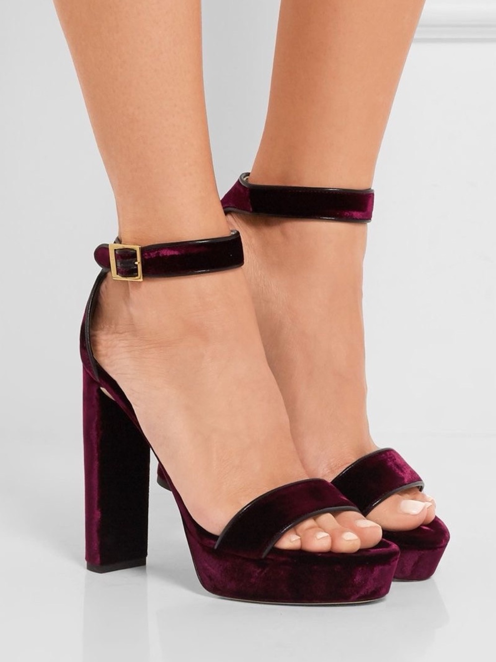 In Box | Authentic Jimmy Choo Holly Black Velvet Platform Ankle-Strap Heels
